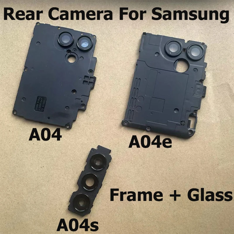 New For Samsung Galaxy A04s Rear Back Camera Glass Lens With Frame Holder Repair Parts For A04e A04