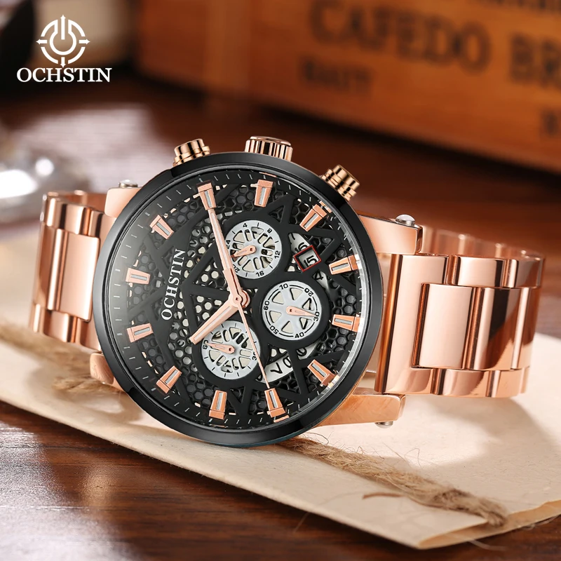 OCHSTIN Man Stainless Steel Band Wrist Multi-functional Quartz Movement Men's Premium All-match Pilot Business Watch For Male
