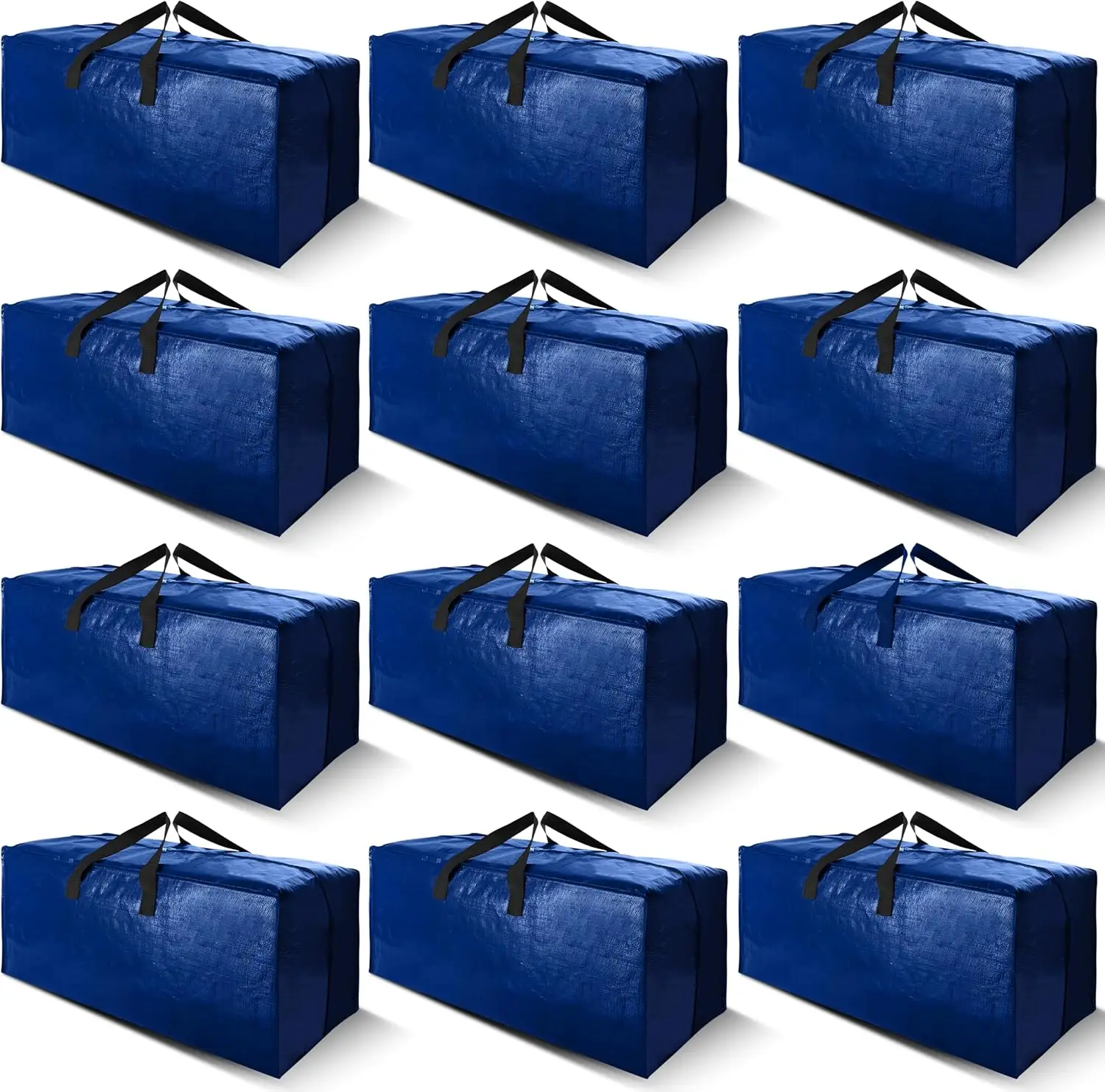 

12-Pack Heavy Duty Moving Bags with Backpack Straps - Strong Handles & Zippers, Foldable Storage Totes for Space Saving