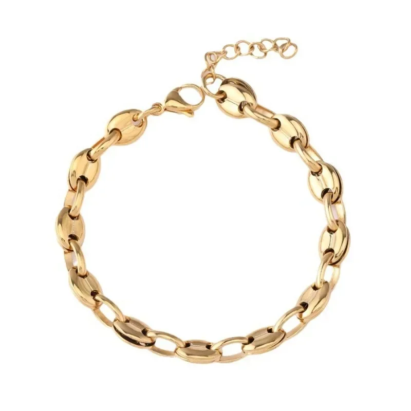 Bracciale geometrico semplice in acciaio inossidabile con chicchi di caffè placcati in oro per le donne Braccialetti con naso di maiale alla moda