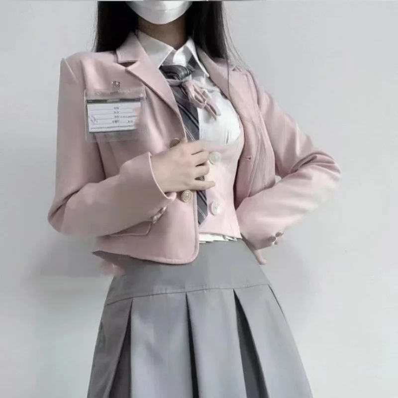 2023 Autumn 4 Piece Set Skirt Woman Japanese Sweet Suit Uniform Short Cardigan + Casual Shirt + Slim Vest + Fashion Mini Skirt