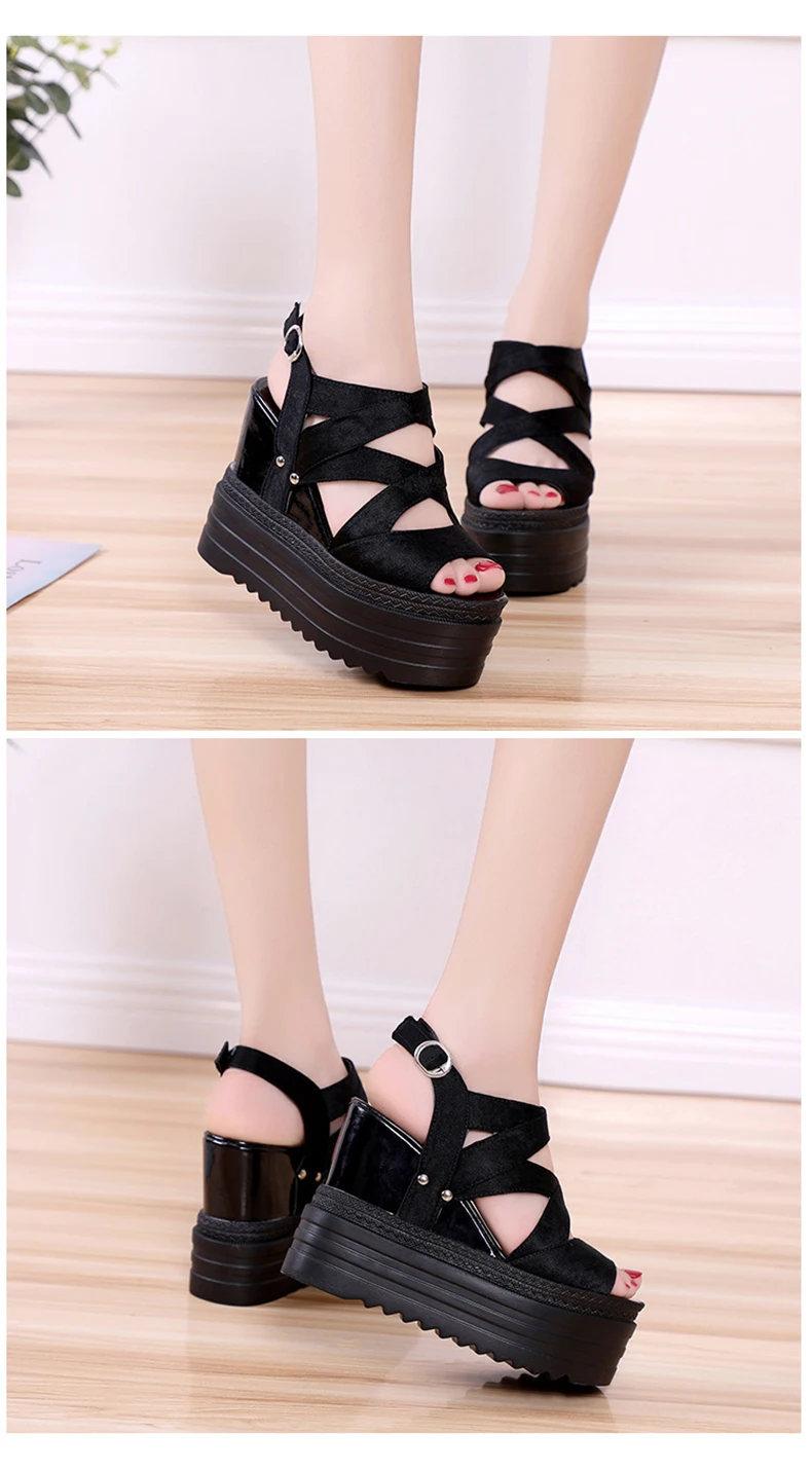 2022Woman Height Increasing Sandals Summer Women Concise Platform Shoes Woman Fashion Thick Bottom Wedges Sandals 12cm