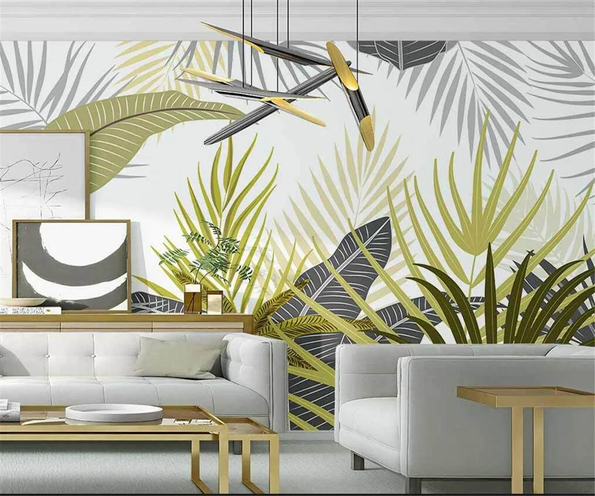 Custom Mural Wallpaper Nordic Hand Painted Tropical Plants Rainforest Palm Leaves Abstract Plant Indoor Background wallpaper