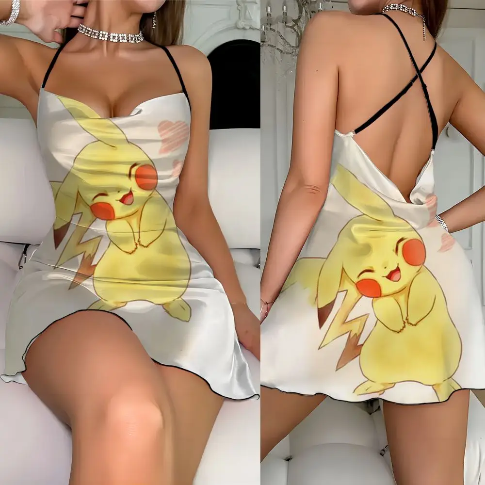 Elegant Party Dresses 2024 Pikachu Element Print Dress Clothing Female Mini Sexy Short Dresses Fat Fat Fashion Summer Women's