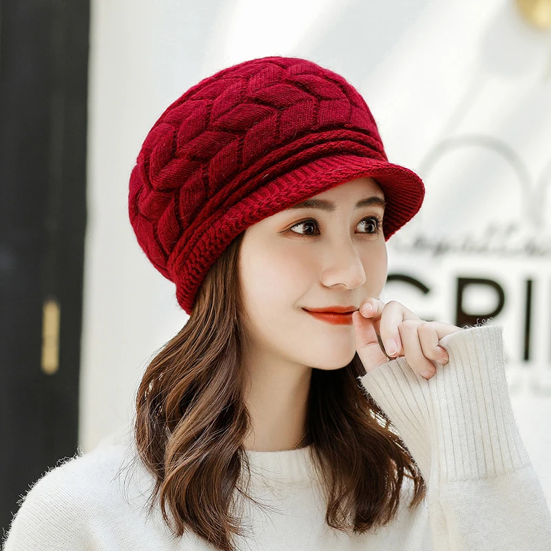 المرأة الشتاء بلون الدافئة الحياكة فضفاضة القبعات الترفيه قبعة تزلج النسخة الكورية قبعة زائد المخملية سميكة الحياكة غطاء للأذن #3
