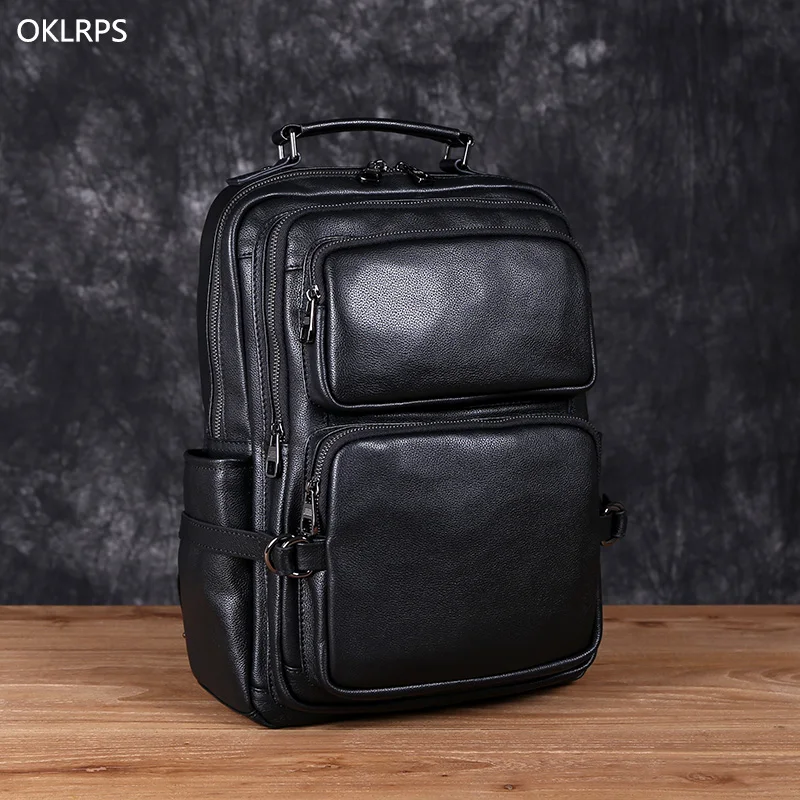 

New Men's Leather Double Shoulder Baotou Layer Cowhide Backpack Leisure Travel Bag Business Computer Bag