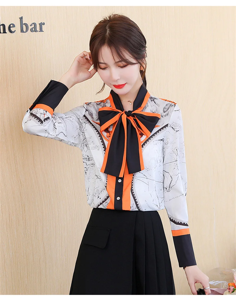 FANIECES 한국인후기많은옷 Bow Neck Patchwork Summer Blouse Shirts for Women Spring Long Sleeve Shirt Tops Fashion Office Lady Clothing