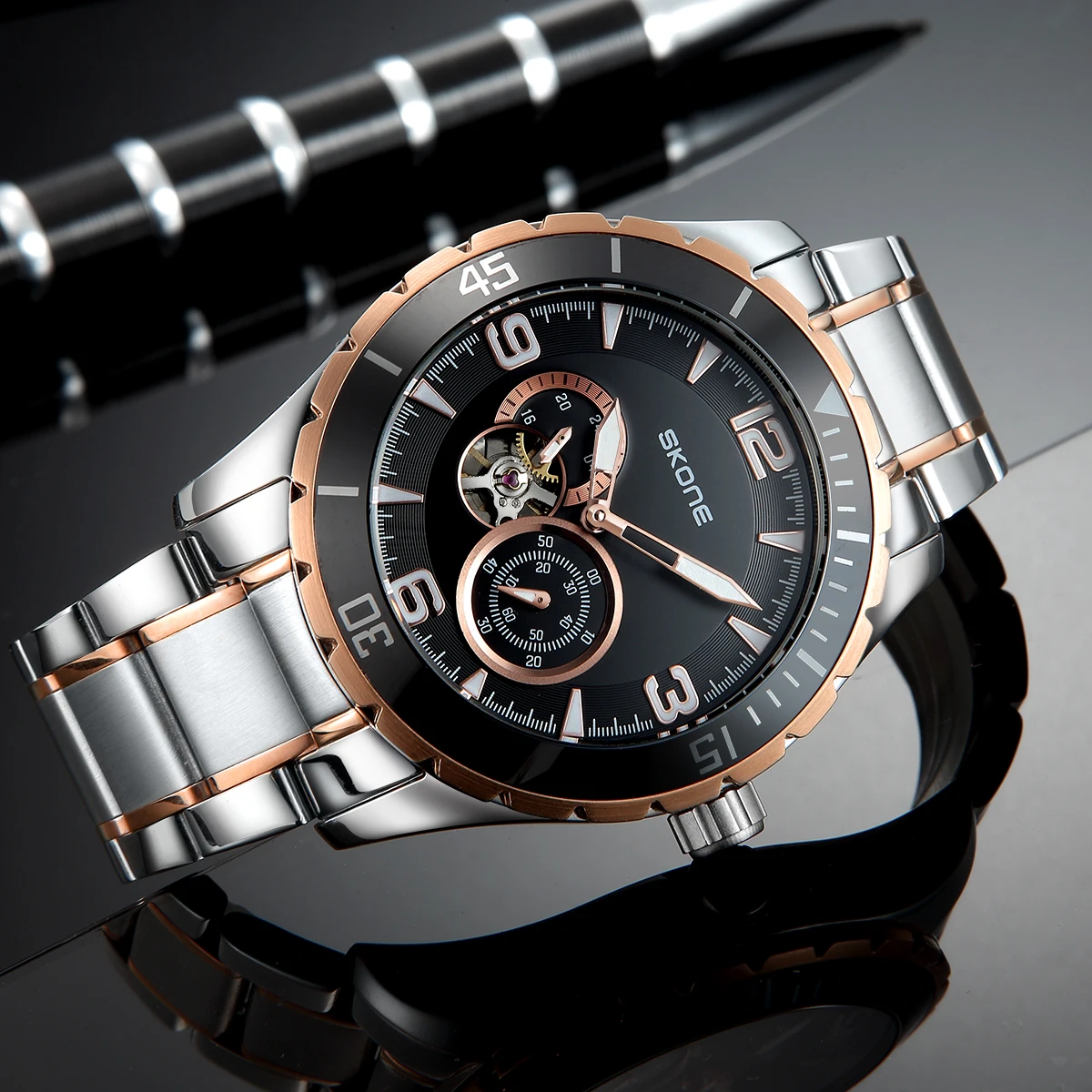 Reloj para hombre, reloj mecánico completamente automático de acero inoxidable, resistente al agua, luz nocturna, tendencia de negocios, reloj de marca de moda para hombre