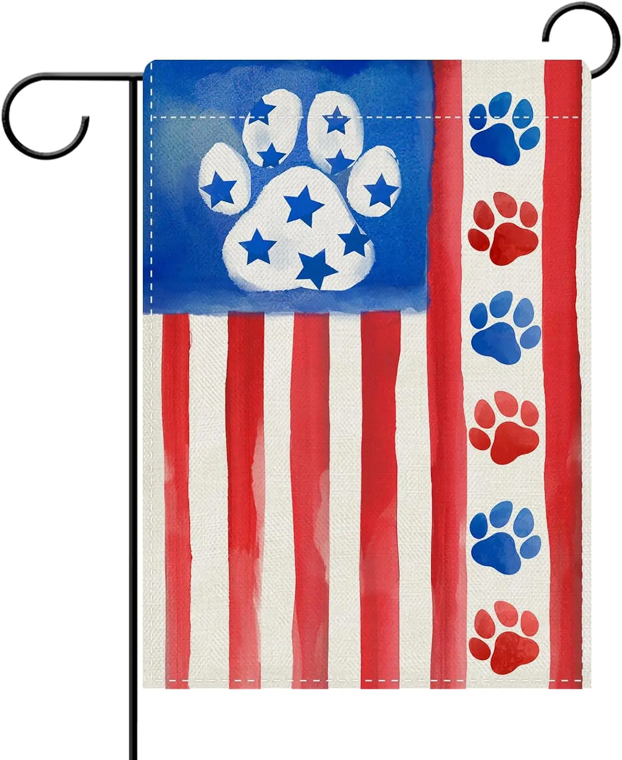 Dyrenson 4th of July Dog Cat Paw Prints Decorative Garden Flag, Patriotic America Watercolor Yard Outside Home Decorations P WWP