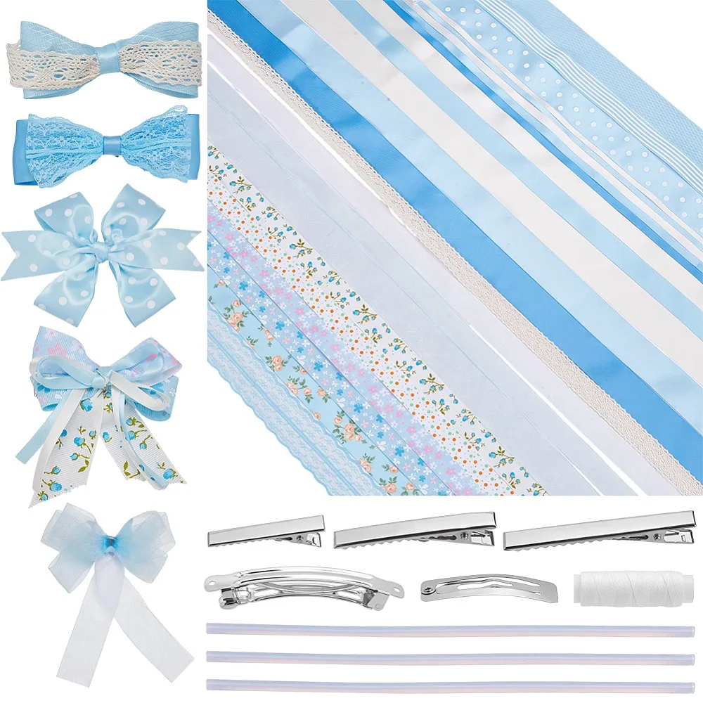 

DIY Iron Hair Accessories Making Kit Light Sky Blue 6.5~300x0.1~15x0.1~12mm