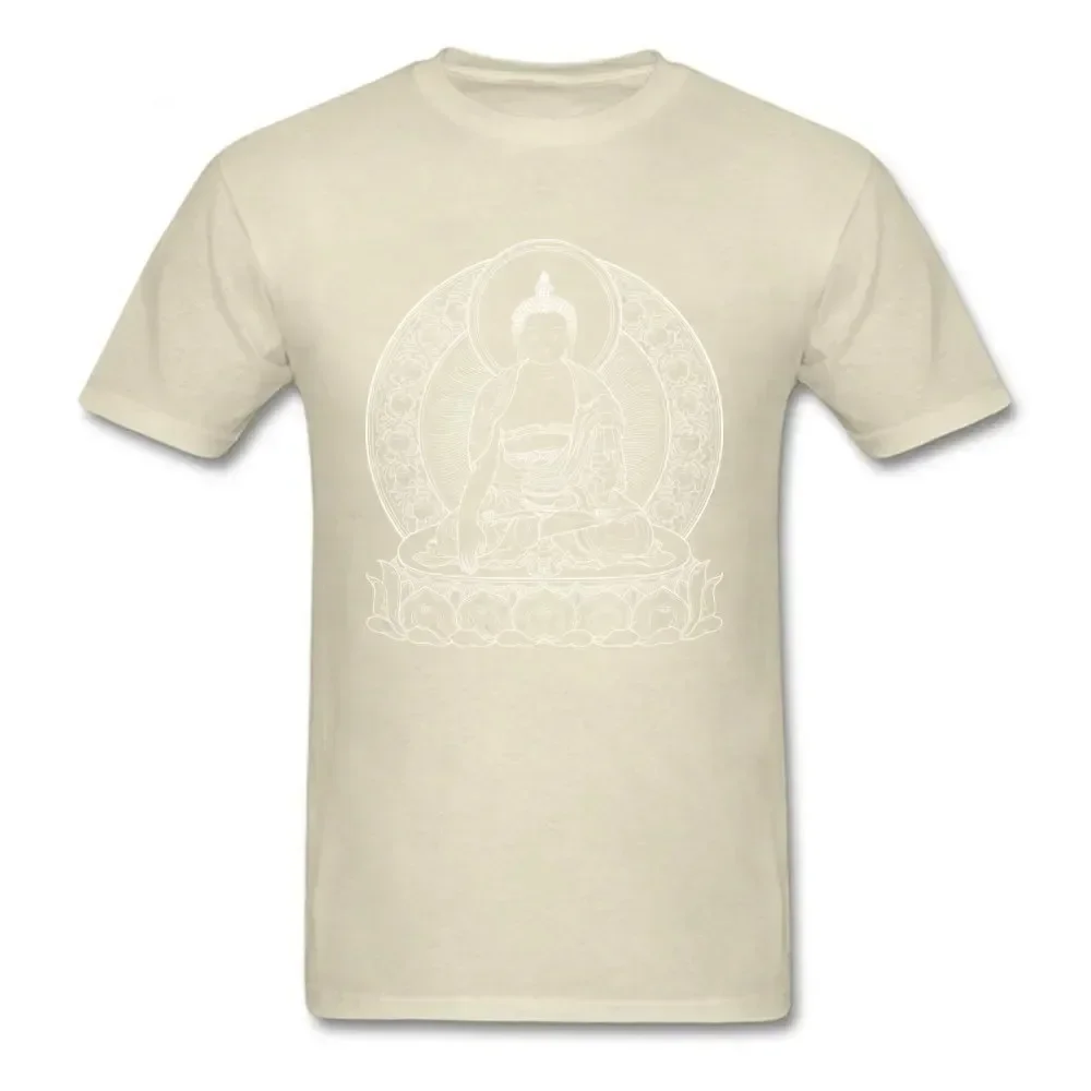 Men T-shirt BUDDHA OUTLINES Black White Cotton Tshirts Crew Neck T Shirt Casual Short Sleeve Tops Tees