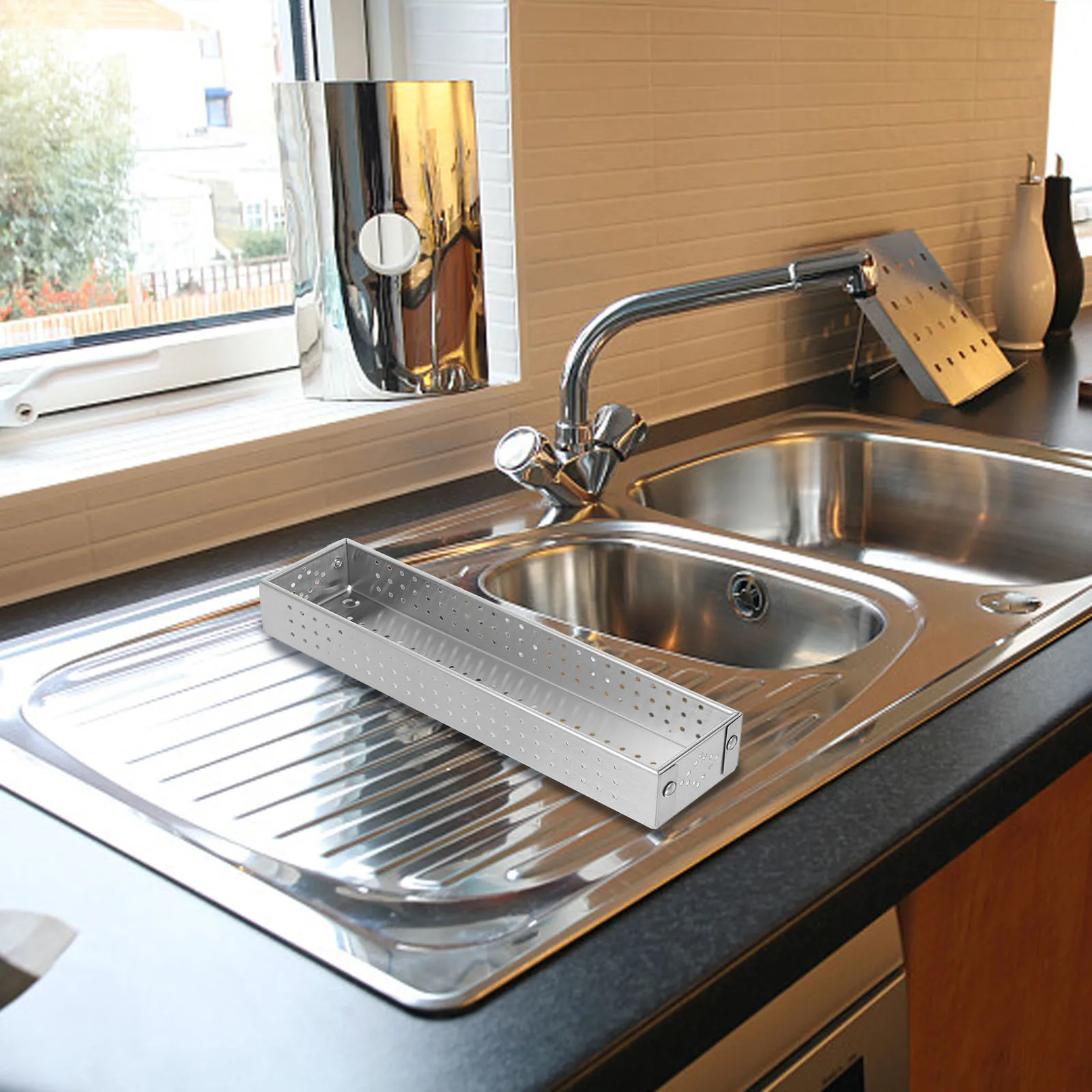 

Utensil Holder Stainless Steel Tableware Storage Container With Drain Holes Fork Spoon Chopsticks Organizer Kitchen