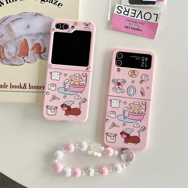 Cute Bathing Dog Phone Case for Samsung Galaxy Z Flip 3 Z Flip 4 Z Flip 5 Hard PC Back Cover for ZFlip5 Case Shell