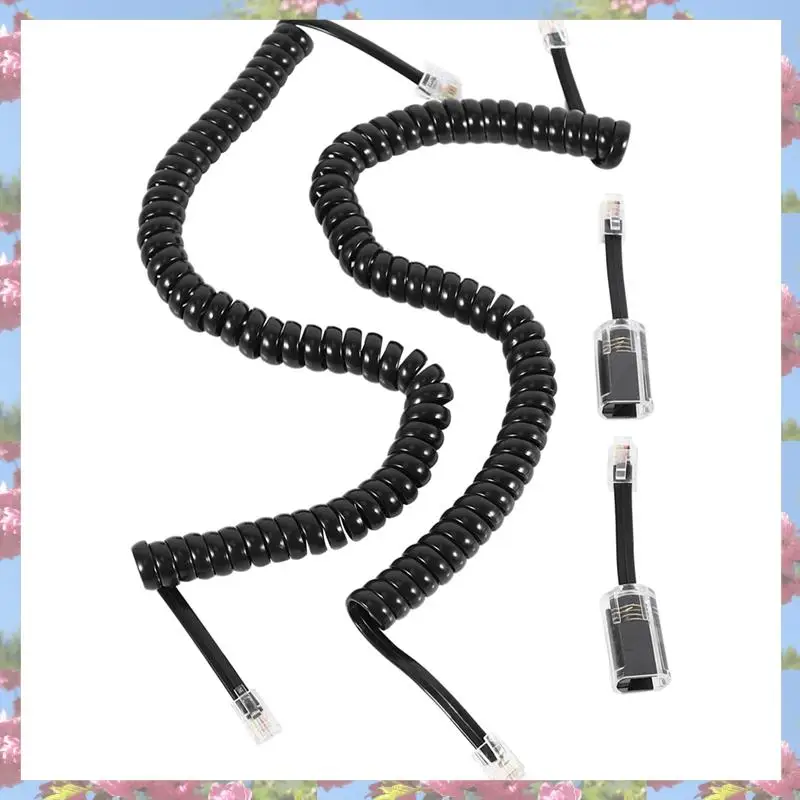 

4X Black Coiled Telephone Handset Cord 1.1 Ft Coiled 4X Black Extended Rotatable Telephone Phone Cord Detangler Landline