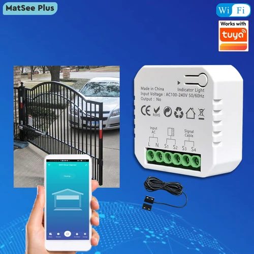 Imagen 1 del producto Abrepuertas Automático Inteligente WiFi para Portones Batientes y Correderos, Contacto Seco, 110V-240V, Control por Voz con Alexa y Google Home