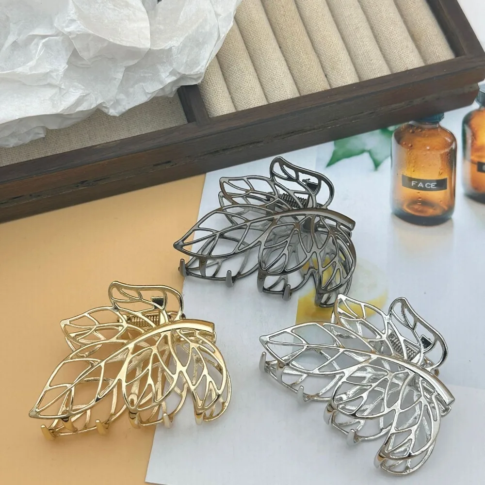 1 Stück Modische Boho Hohlblatt-Haarklammer Große Metall-Haarspange für Dickes Haar Elegantes Naturinspiriertes Haaraccessoire für Frauen – Detail 1
