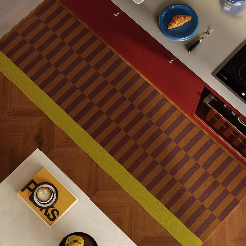 Geometric Pattern Kitchen Carpet Non-slip Waterproof Oil-proof Kitchen Mats PVC Leather Washable Long Strip Runner Kitchen Rugs