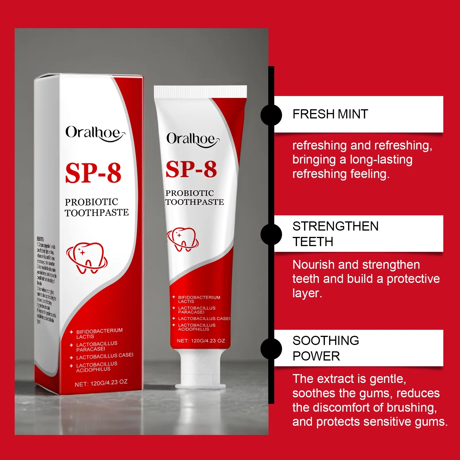 Sp-8 Probiotic Toothpaste Brightening Mint Fresh Breath Deep Cleaning Remove Plaque Stains Oral Hygiene Teeth Whiten Toothpaste