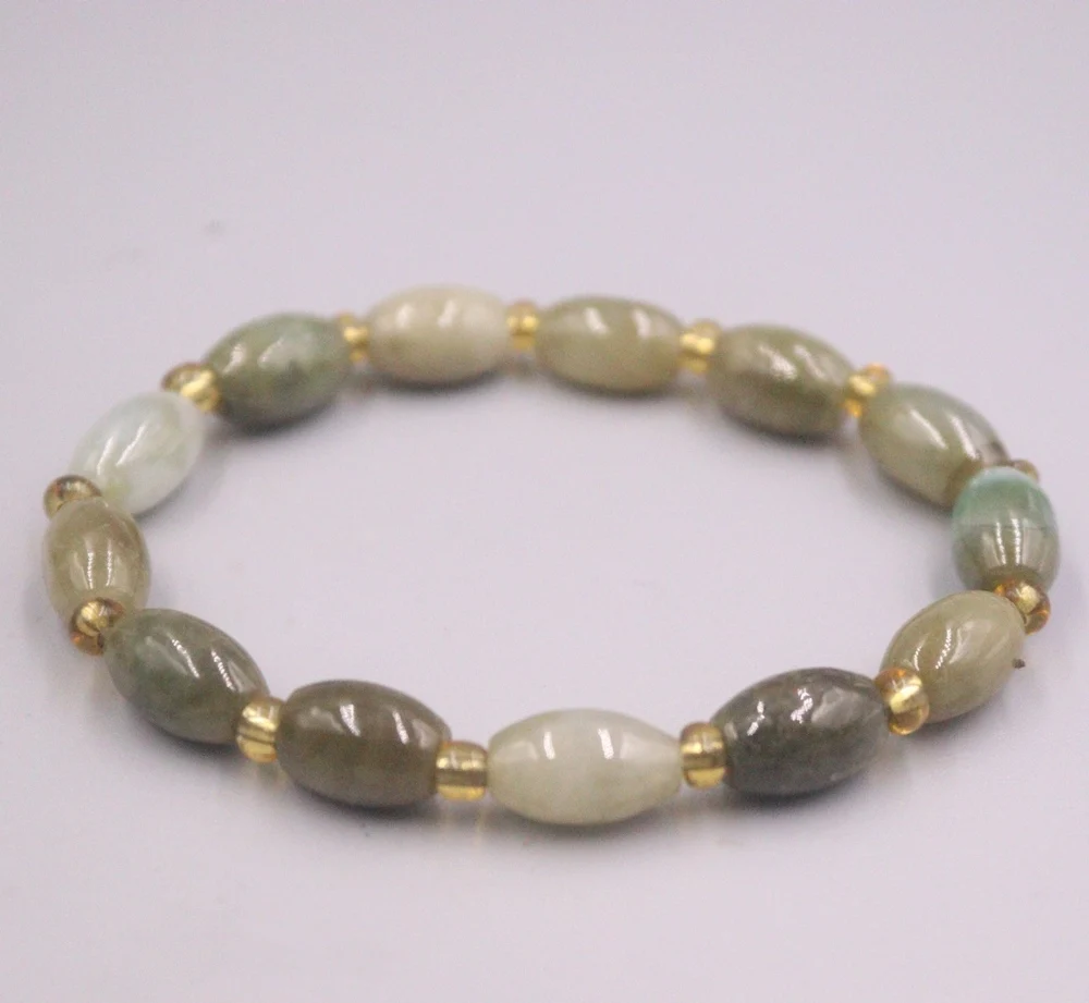 Natural Jade Women Perfect Gift Lucky Oval Round Beaded Elastic Bracelet
