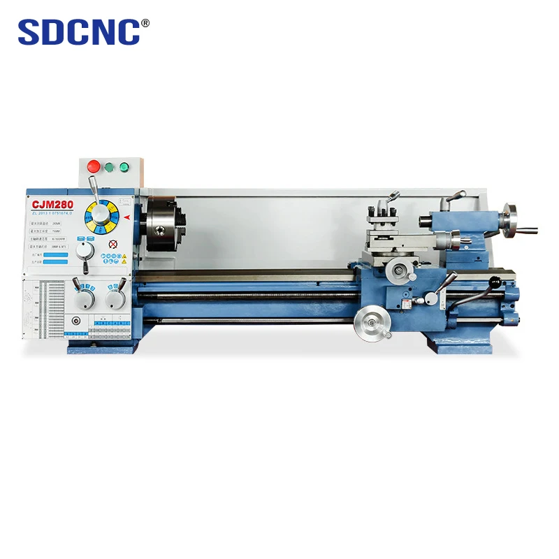 Torno de metal de banco manual económico CJM280 para uso doméstico, máquina de torno horizontal pequeña