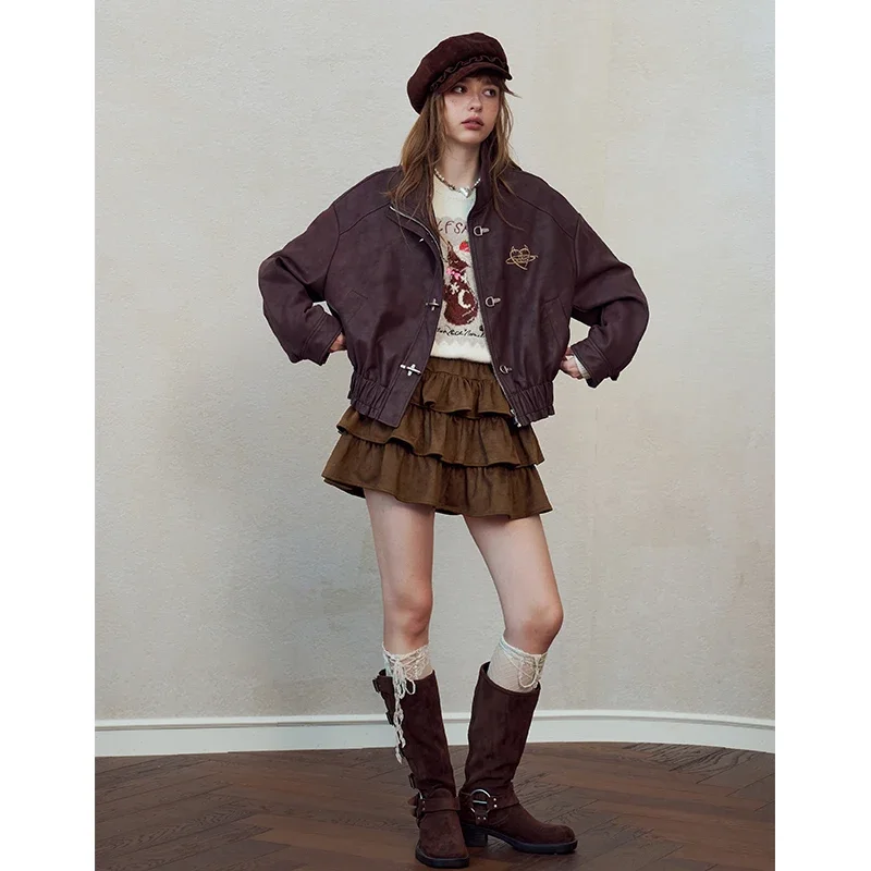 ELFSACK Women's Y2K Mini Skirt with Leopard Print, Multi‑Layer Ruffle Cake Skirt, Cute A‑Line Bottom for Daily