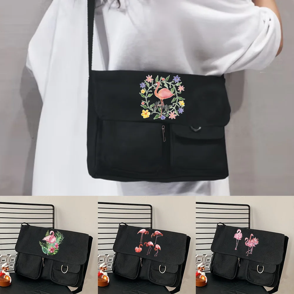 

Women Canvas Shoulder Bags Youth Fashion Casual Handbag Ladies Large Capacity Crossbody Bag Flamingo Pattern Messenger Bag