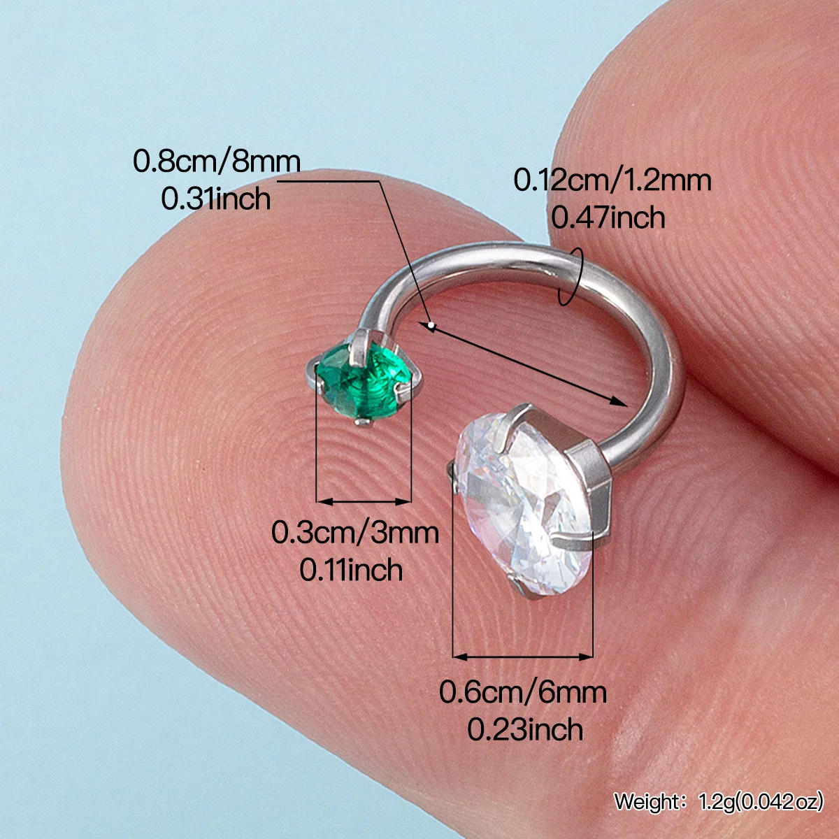 1pc 8mm Zirconia Horseshoe Cartilage Earring Eyebrow Lip Helix Tragus Cartilage Daith Conch Piercing Ring Hoop for Women Men 20G