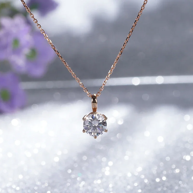 Starsgem 18k Rose Gold Moissanite GOLD Pendant Necklaces Woman Jewelry Necklace