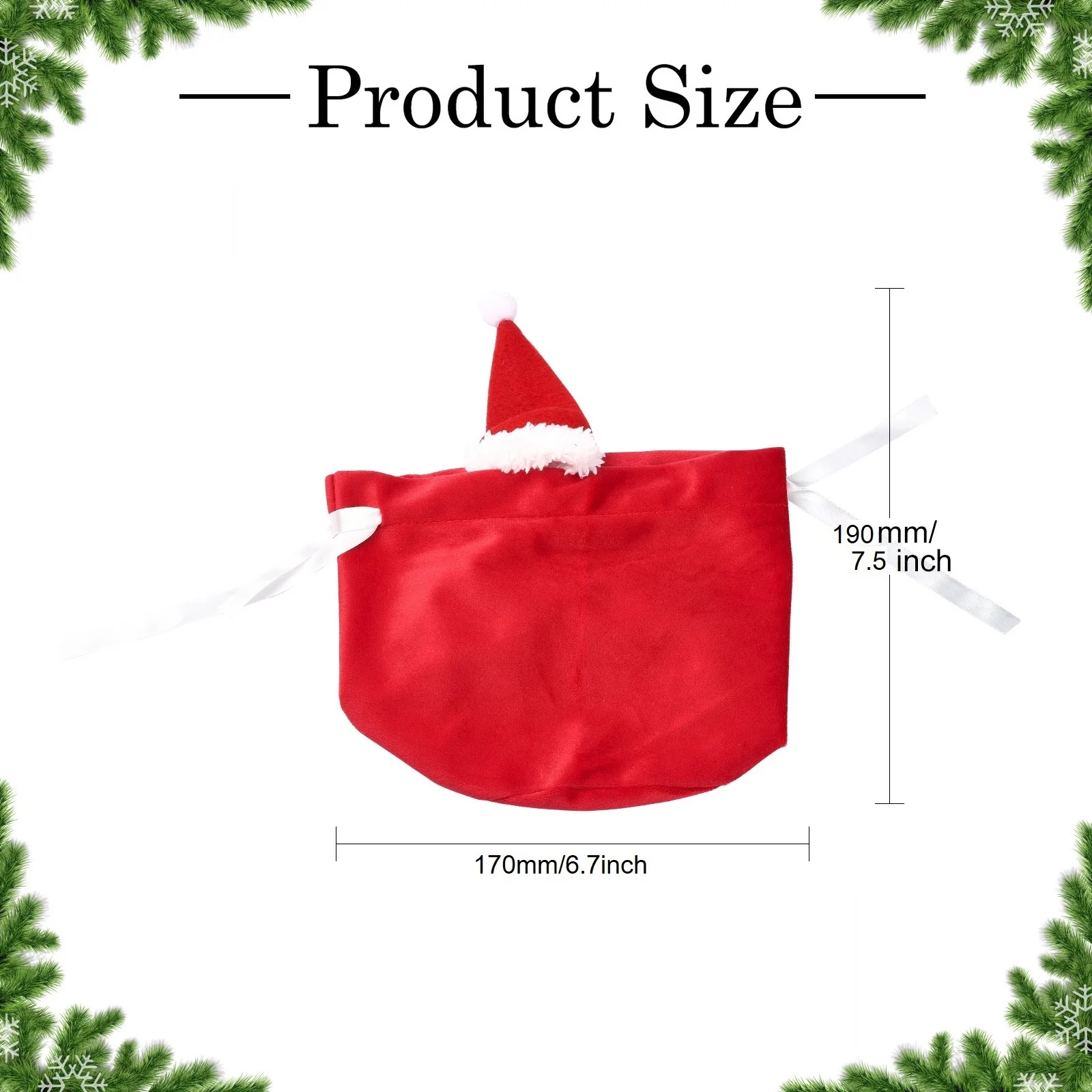 5Pcs Red Christmas Velvet Drawstring Bags Cute Xmas Gift Wrapping Bags with Hat for Wedding Birthday Party Favors(19×17cm)