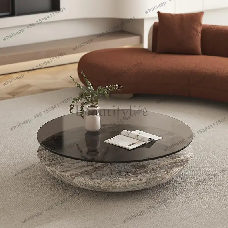 

Italian Luxury Minimalist Round Marble Coffee Table, Post-Modern Designer Statement Piece for Spacious Living Room, Customizable