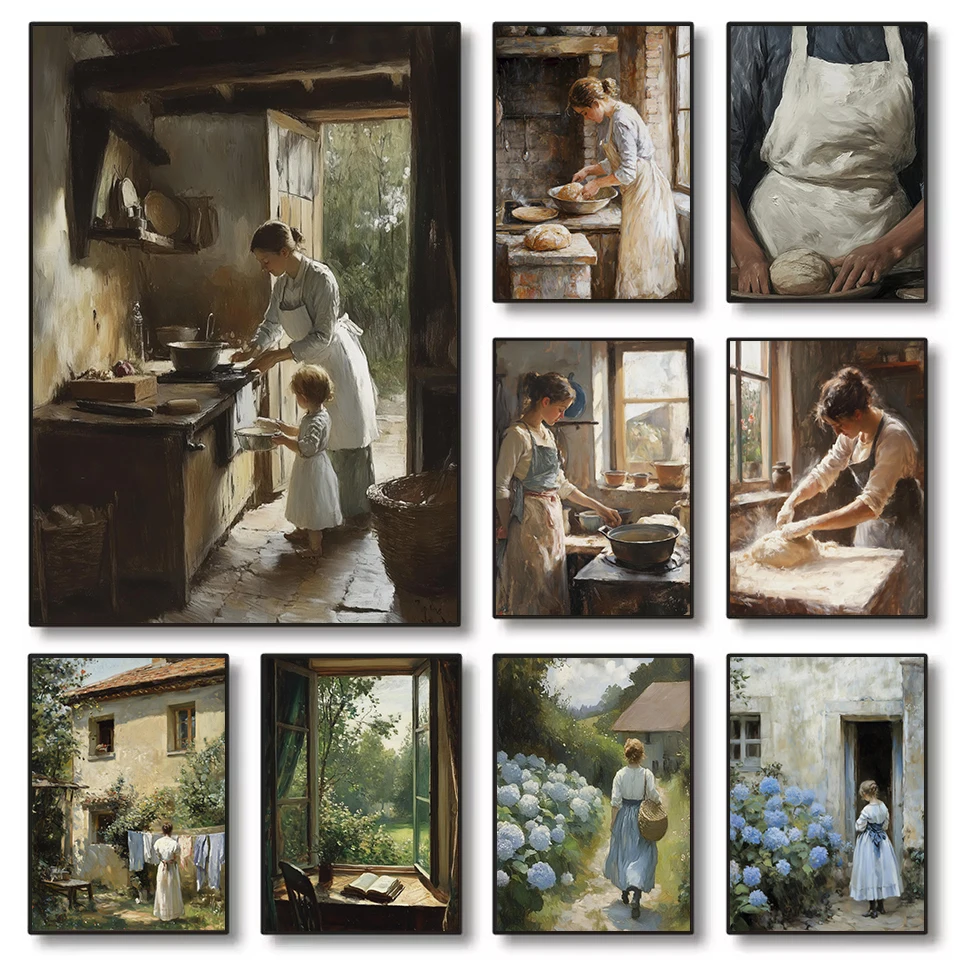 Kitchen Baking Wall Art - Kobieta w francuskim stylu kuchni piecąca