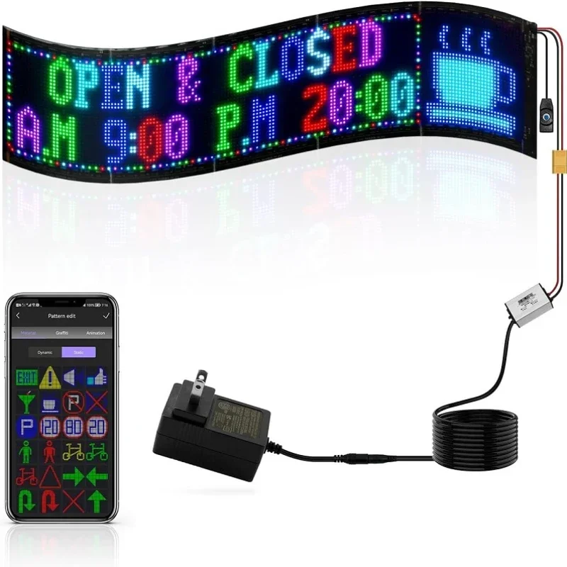 P5 16*64 Pixels Flexible LED Display Panel Car LED Sign APP Control RGB Screen Led Soft Billboard for Car, Bar, KTV