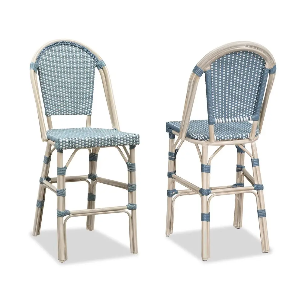 

LEAF French Counter Height Bar Stool Set of 2 25 White Print Finish Patio Bar Chairs with Back Rattan Bar Chairs French Bistro