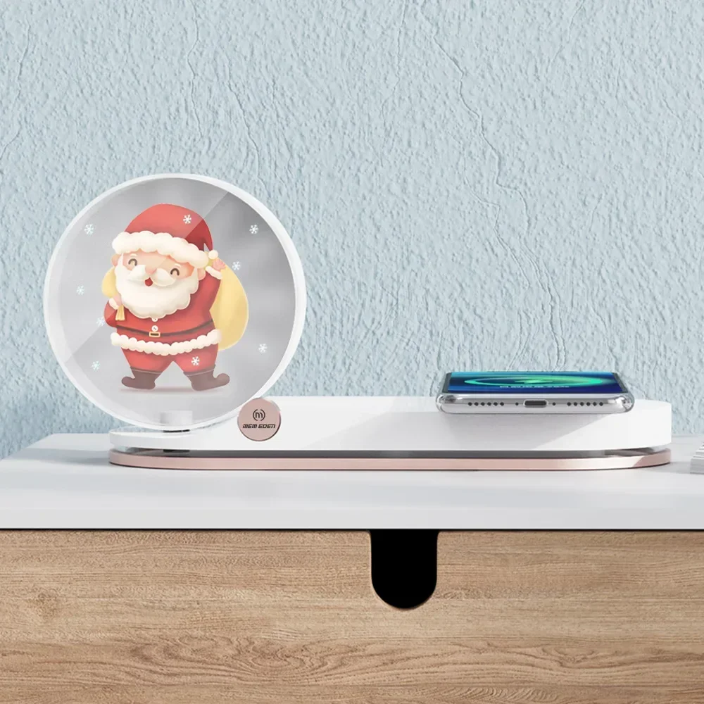 Wireless Charging Night Lights 15W Phone Fast with Bracket Function Desk Lamps Naked-eye 3D WIFI Santa Claus Projection Screen