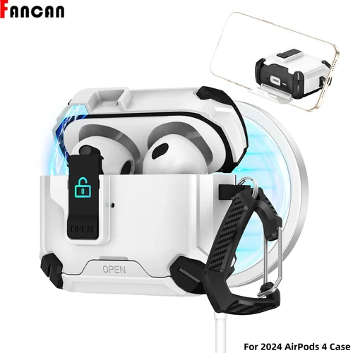 Imagen 1 del producto Funda para AirPods 4, con cerradura automática magnética Magsafe, puerto de carga a prueba de polvo y diseño de soporte para AirPods 4, funda 2024
