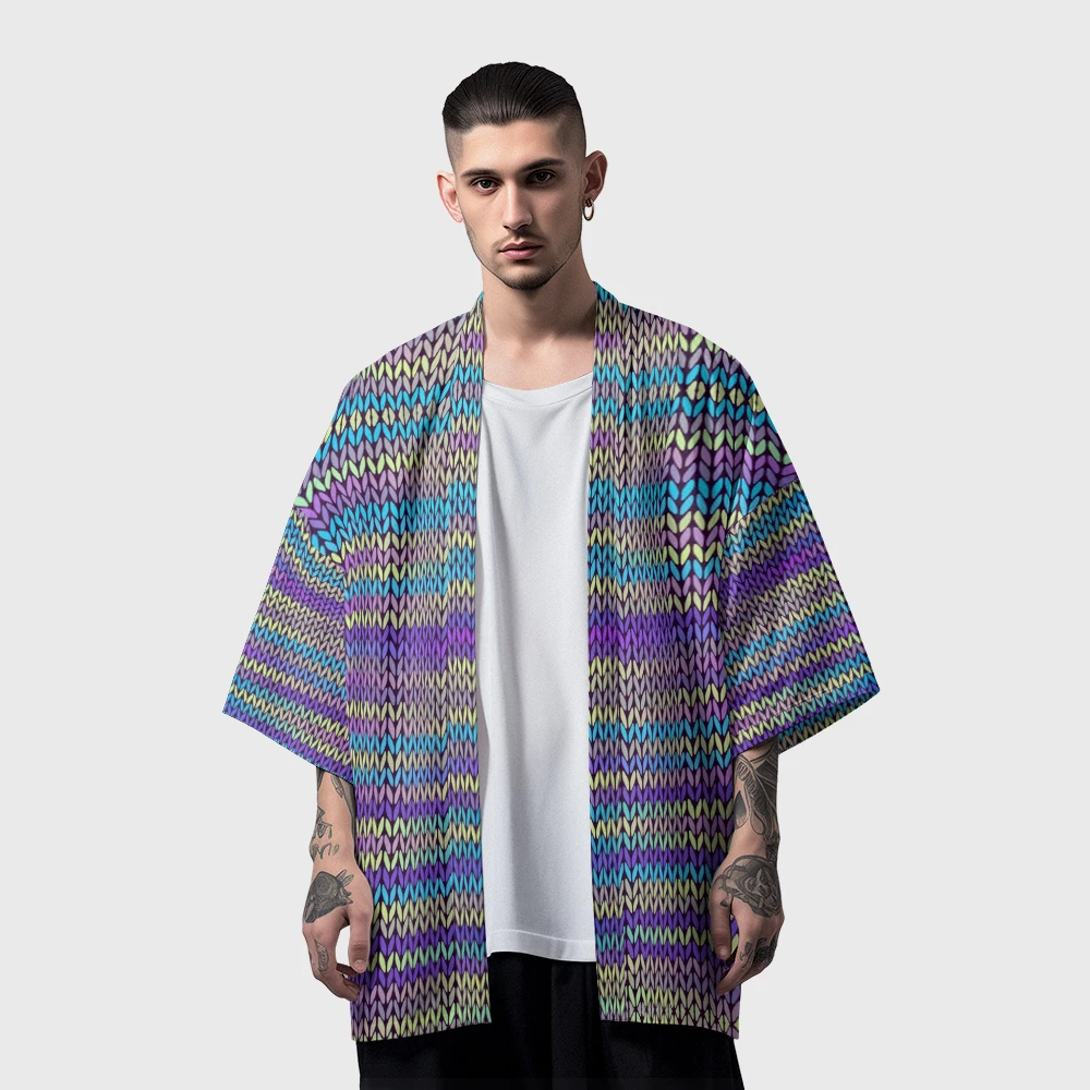 Summer Samurai Kimono Cosplay Stylish Haori Streetwear Kimono Japanese Fashion Yukata Geometric Cardigan Men Vintage Robe