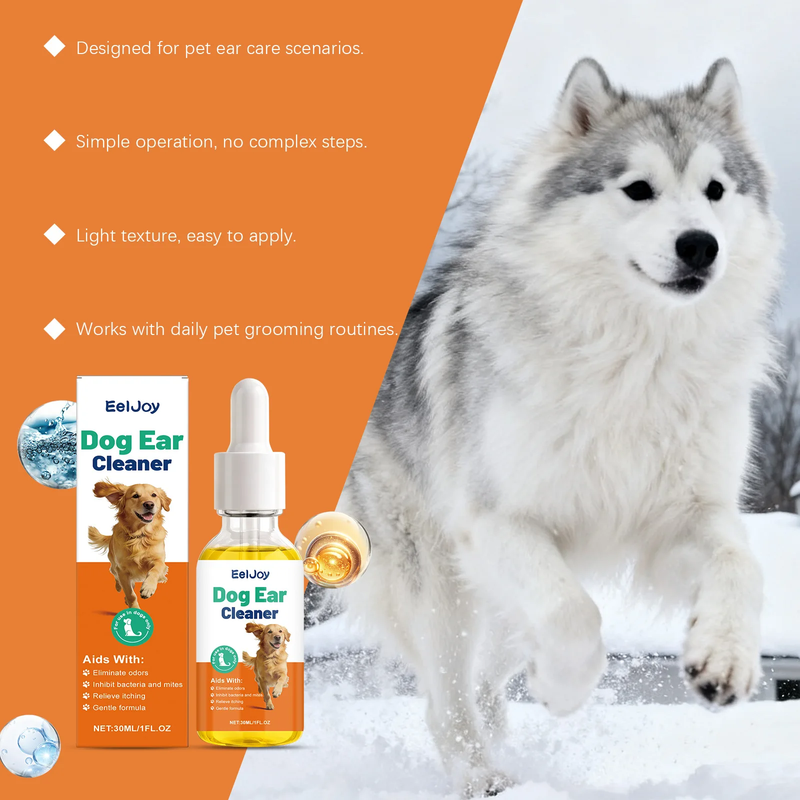 Eeljoy Ohrenpflege-Tropfen für Haustiere, nicht reizend, entfernen Ohrenschmalz, reduzieren schlechten Geruch, Schuppen, für Hunde und Katzen, sensiblenhautfreundliche Behandlung, Essenz-Tropfen – Detail 13