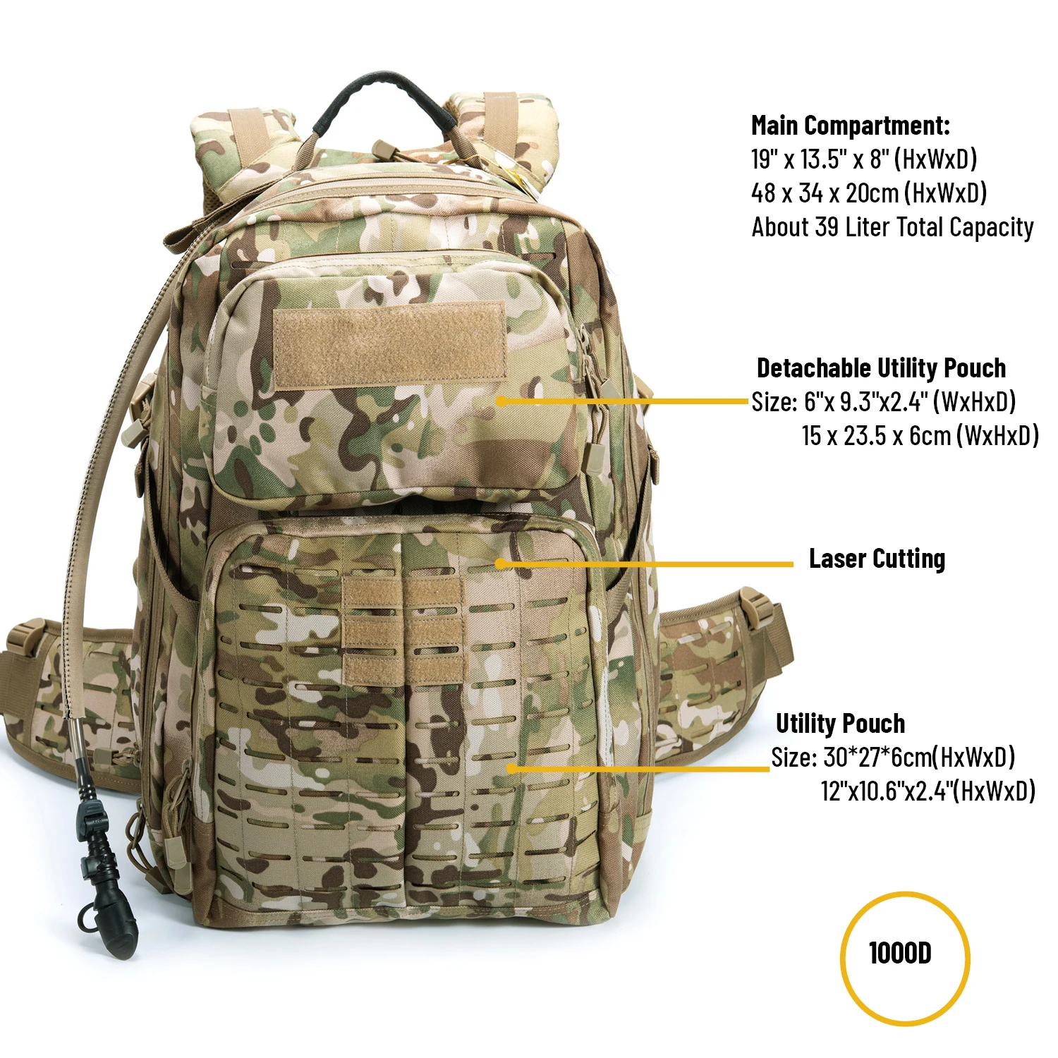AKmax Adventure 48H Military Tactical Rucksack – MOLLE Army Assault Pack with 3L Hydration Bladder for Combat & Hiking