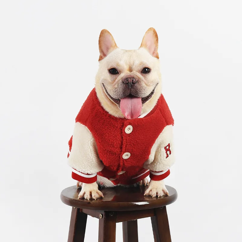 Dog winter clothes, pet trendy brand baseball jacket, velvet thickened pet coat, suitable for small and medium-sized dogs