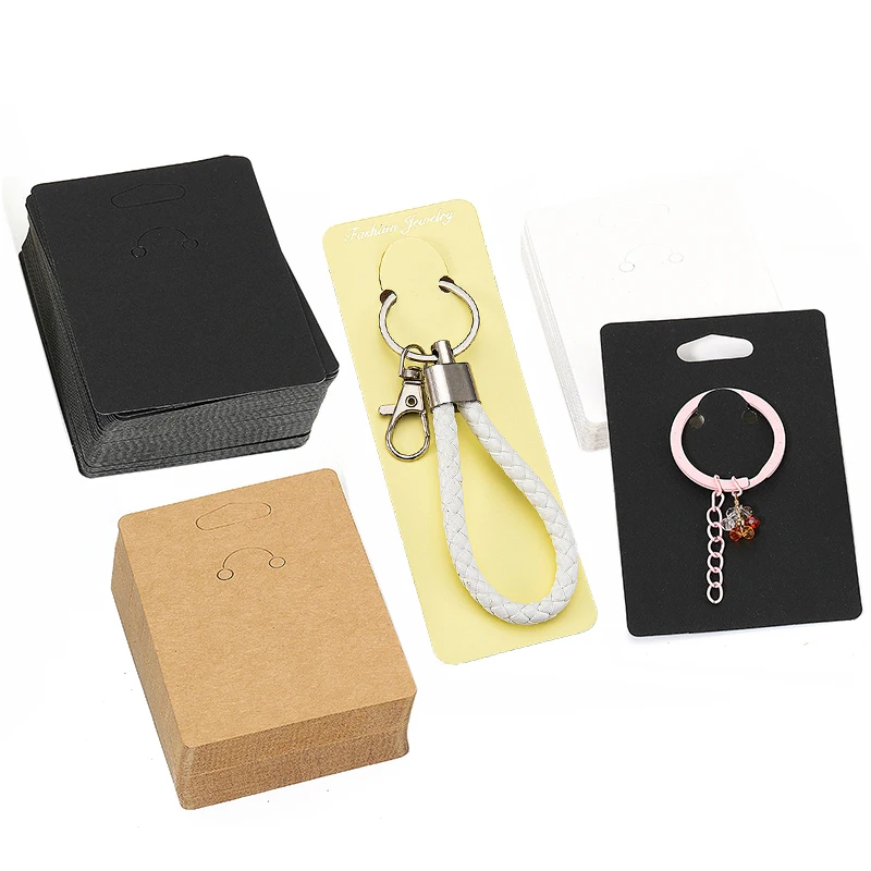 50pcs Keychain Display Cards Stand Cardboard Keyring Earrings Necklaces Packaging Card Jewelry Self Sealing Bags Hang Tag Card