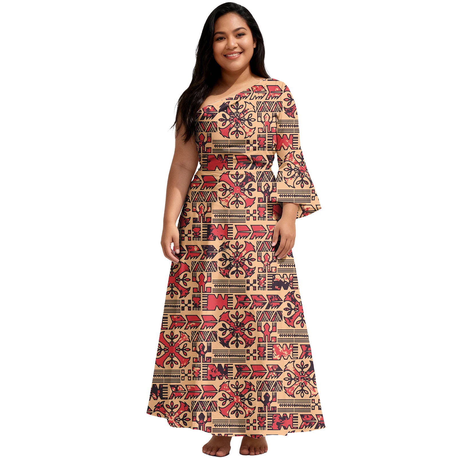 فستان للسيدات بتصميم جزيرة هاواي بشعار مخصص، ملابس ساموا الراقية كبيرة الحجم، فساتين نسائية أنيقة عصرية بولينيزية