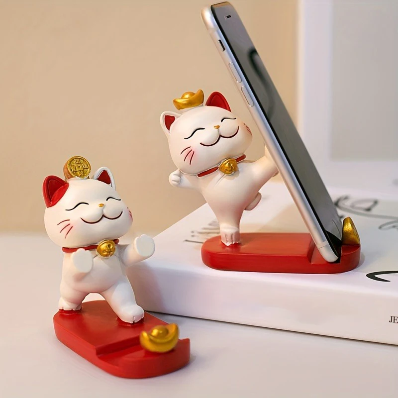 

Cute Money Cat Phone Stand Desktop Resin Ornament Tablet iPad Support Creative Stand Computer Desk Office Desktop Decoration