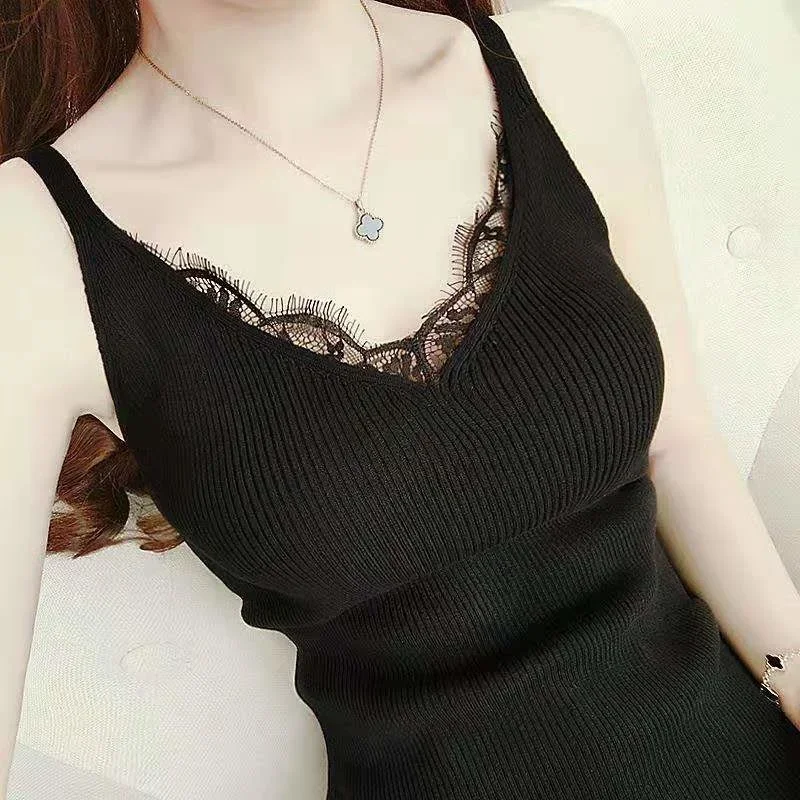 

Большой жилет на подтяжках, женский сексуальный жилет с v-образным вырезом, кружевная одежда для ресниц, вязаный тонкий жилет для женщин