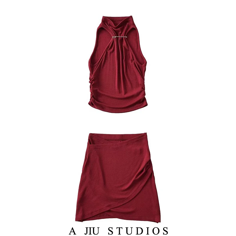 

Сексуальный жилет ort Svel, дизайн с юбкой с высокой талией, комплект Pure Desire, сложенный, нерегулярный модный женский костюм из двух предметов