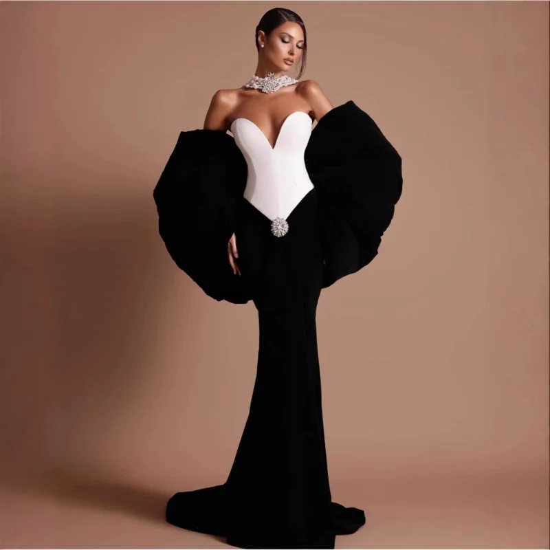 

Luxury Diamond Strapless Wrapped Hip White Patchwork Black Bandage Dress Fashion Women's Party Dress Celebrity Party