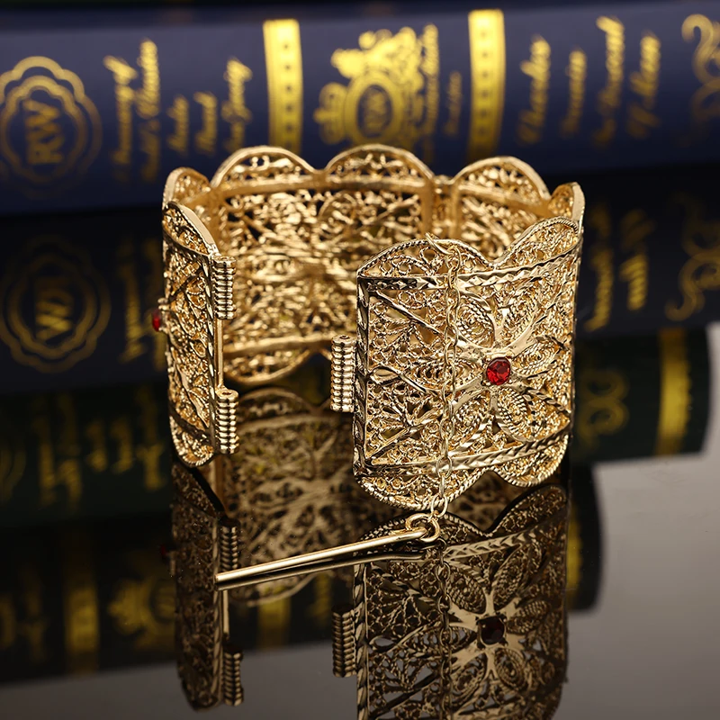 جزائرية العروس مجوهرات الزفاف موضة العربية العرقية نمط الإسورة الذهبي الجوف خارج Lacework الكفة سوار الحاضر