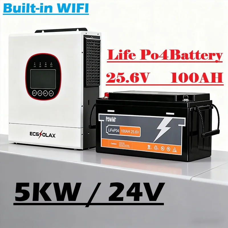 ECGSOLAX 25.6 فولت 100 أمبير LiFePo4 بطارية BMS ≥ 6000 4 قطعة سلسلة موازية و 5KW 48 فولت عاكس شمسي هجين مع WIFI #2