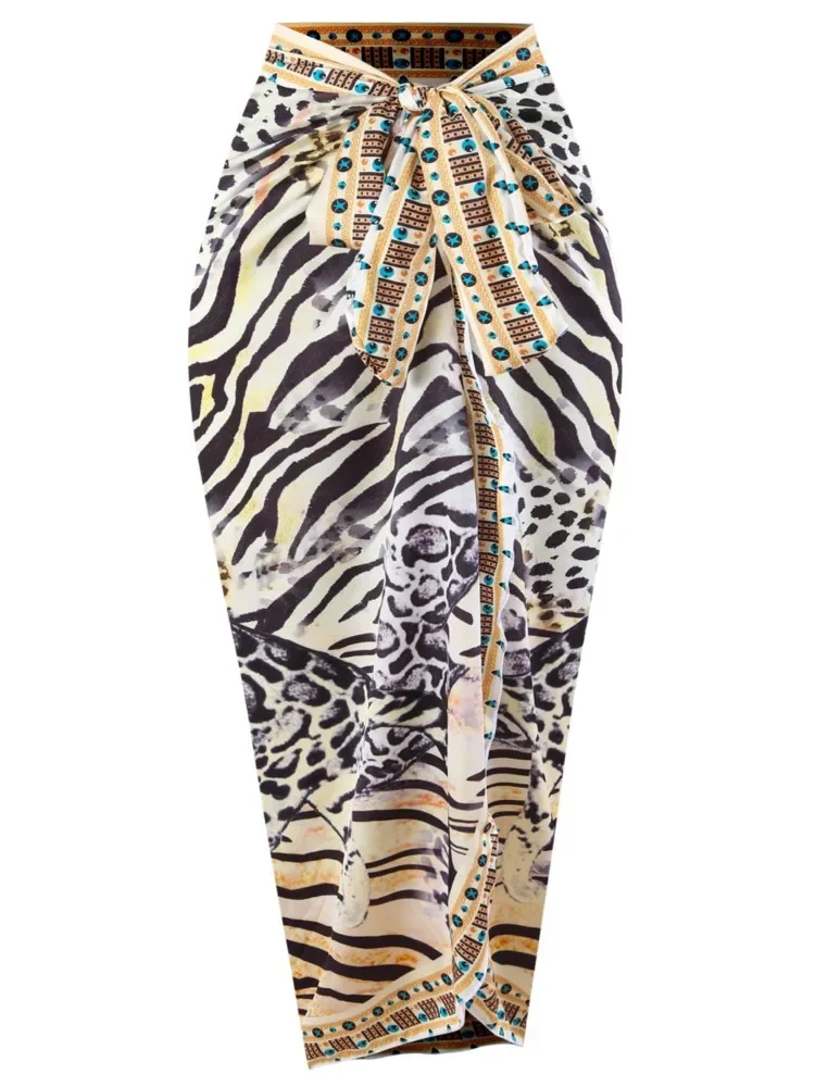 Retro Bikini Printed Fashion Two Piece Swimsuit And Cover Up With Skirt Tight Women's Bandage Summer Beach Luxury Elegant 2024