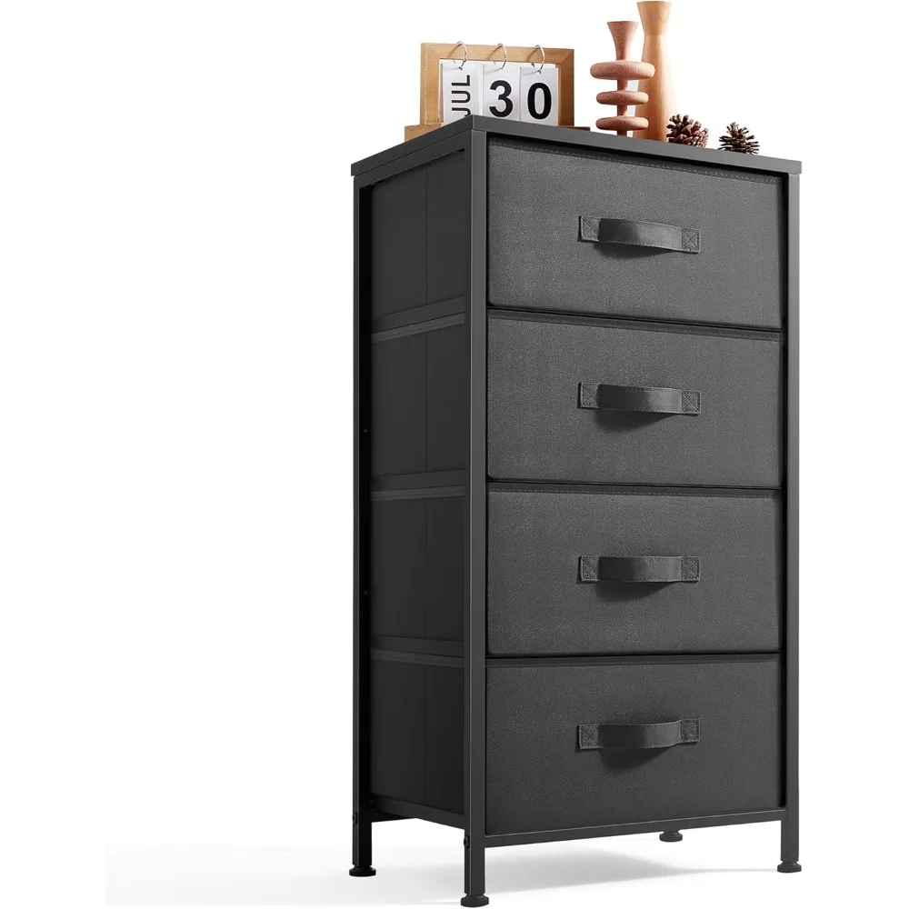 

Dresser for Bedroom, Black Dresser with 4 Drawers, Chest of Drawers with Wood Top and Steel Frame, Storage Drawers for Closet