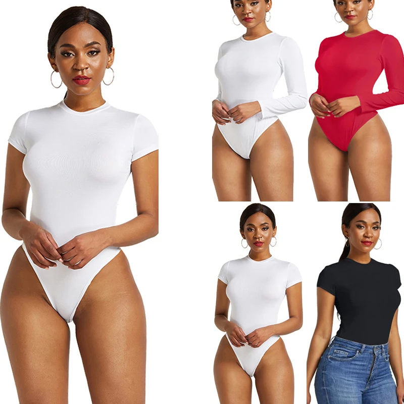 

Sexy One Piece Bodycon Bodysuit Short Sleeve O Neck Open Basic White Black Red Overalls Women Body Top Skinny Rompers Female